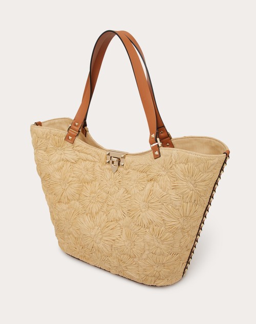 Red Valentino BORSA SHOPPING ROCKSTUD IN RAFIA INTRECCIATA In Saldo