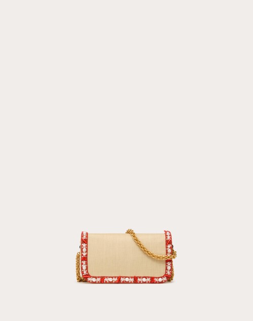 Red Valentino BORSA PICCOLA A SPALLA VALENTINO GARAVANI LOCÒ IN RAFIA CON PROFILO RICAMATO Vendita Calda