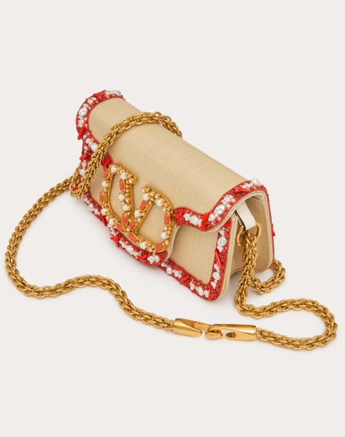 Red Valentino BORSA PICCOLA A SPALLA VALENTINO GARAVANI LOCÒ IN RAFIA CON PROFILO RICAMATO Vendita Calda