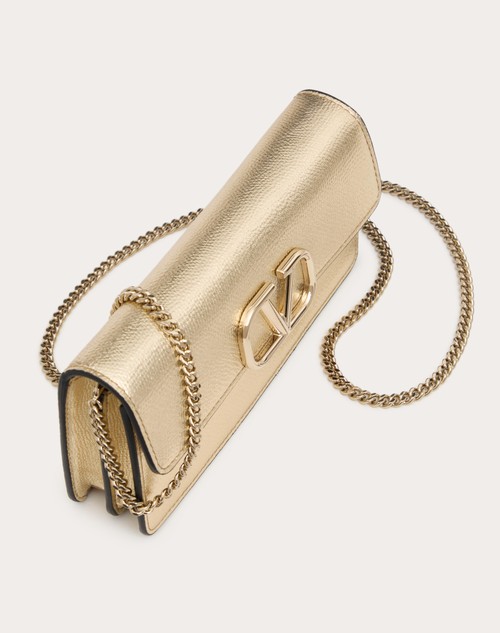 Red Valentino PORTAFOGLIO CON CATENA VLOGO SIGNATURE IN VITELLO GRANATO METALLIZZATO Italy