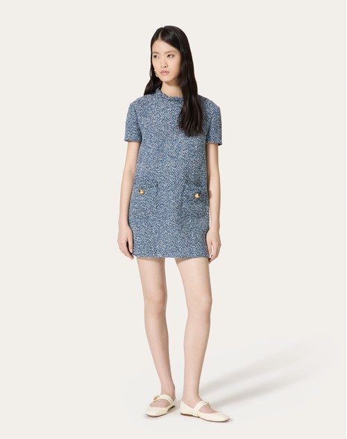 Red Valentino ABITO CORTO IN DENIM TEXTURED TWEED Spedizione Gratuita