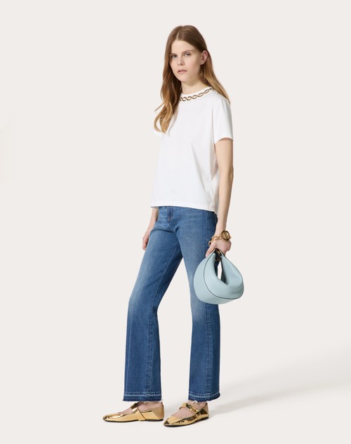 Red Valentino T-SHIRT IN COTTON JERSEY RICAMATA Promozione