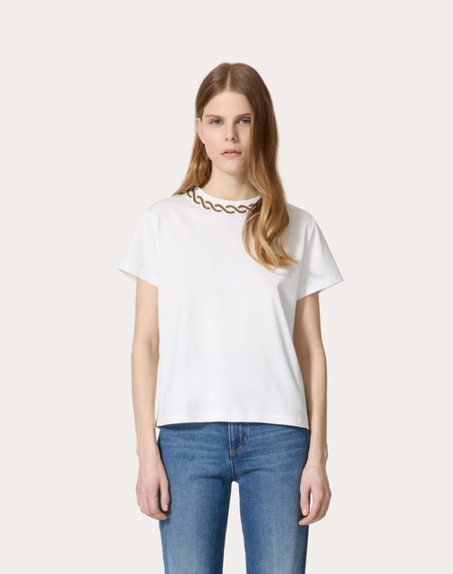 Red Valentino T-SHIRT IN COTTON JERSEY RICAMATA Promozione