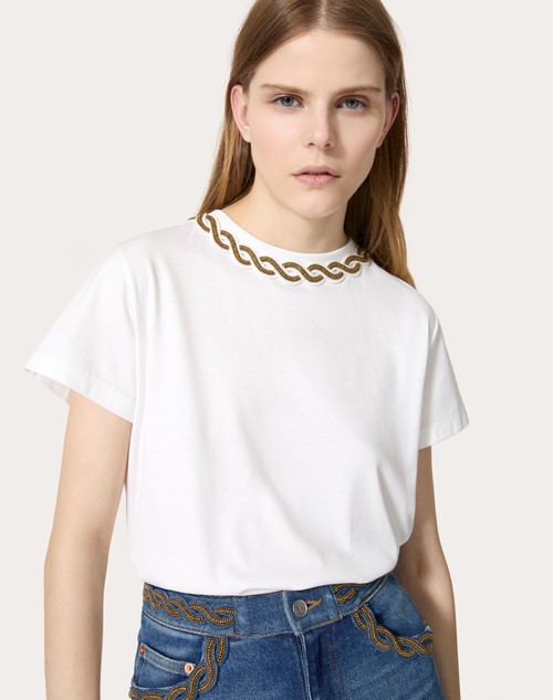 Red Valentino T-SHIRT IN COTTON JERSEY RICAMATA Promozione