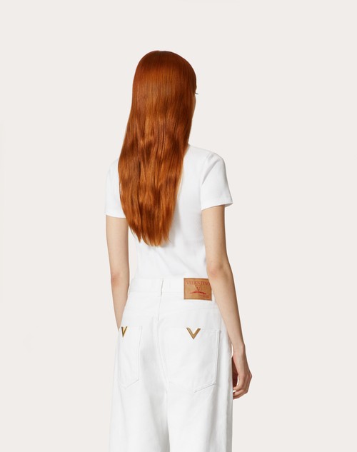 Red Valentino T-SHIRT IN RIBBED COTTON Pezzi Unici