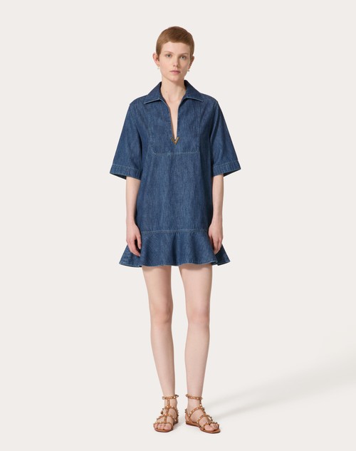Red Valentino ABITO CORTO IN CHAMBRAY DENIM Consegna Veloce