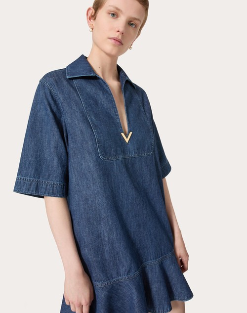 Red Valentino ABITO CORTO IN CHAMBRAY DENIM Consegna Veloce