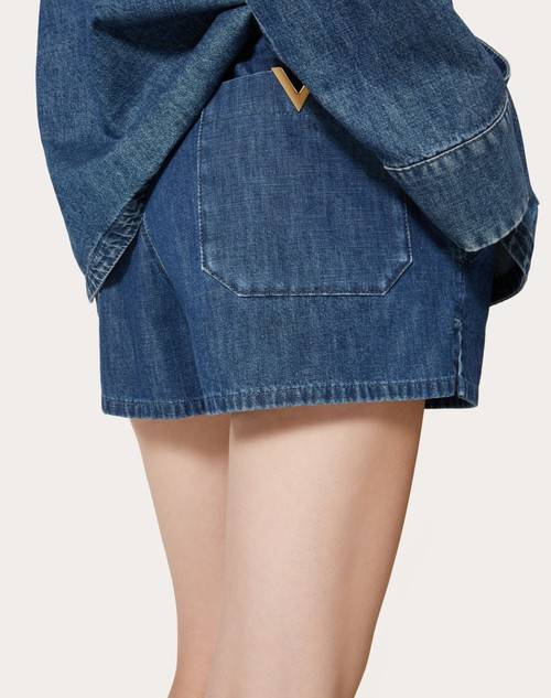 Red Valentino SHORTS IN CHAMBRAY DENIM Novità