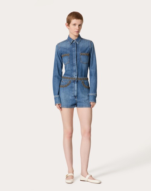 Red Valentino TUTA IN DENIM BLU MEDIO RICAMATA Offerta