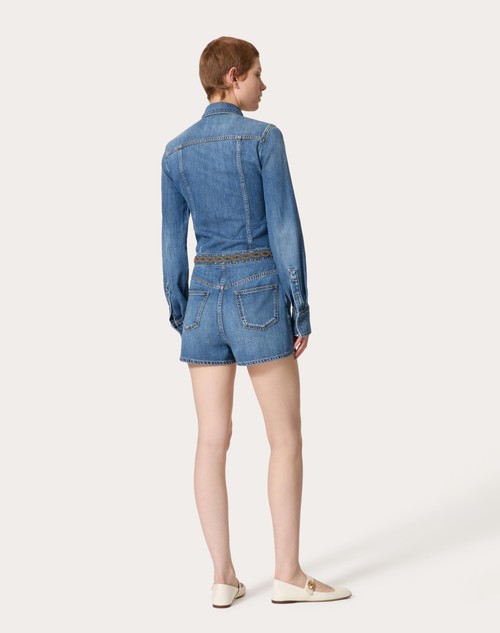 Red Valentino TUTA IN DENIM BLU MEDIO RICAMATA Offerta