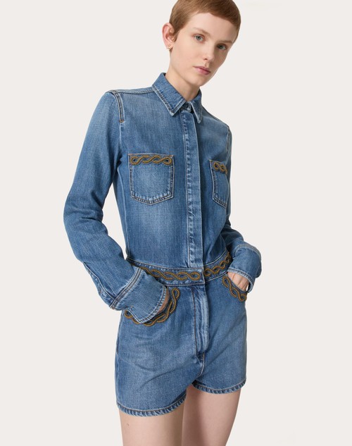 Red Valentino TUTA IN DENIM BLU MEDIO RICAMATA Offerta