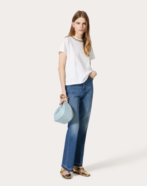 Red Valentino PANTALONI IN BLU MEDIO CON RISERVA RICAMATI Economico