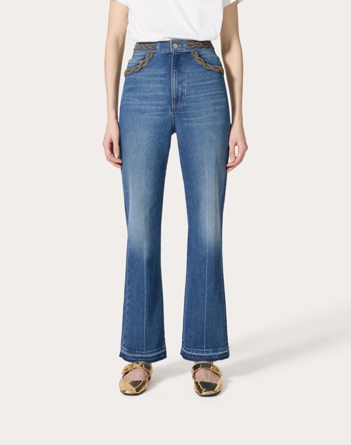 Red Valentino PANTALONI IN BLU MEDIO CON RISERVA RICAMATI Economico