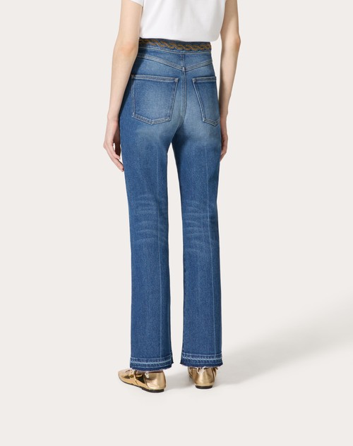Red Valentino PANTALONI IN BLU MEDIO CON RISERVA RICAMATI Economico