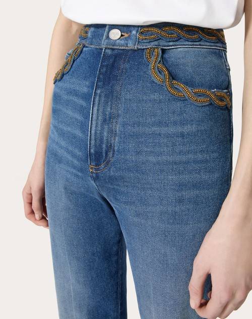 Red Valentino PANTALONI IN BLU MEDIO CON RISERVA RICAMATI Economico