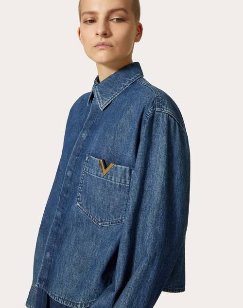 Red Valentino CAMICIA IN CHAMBRAY DENIM In Vendita