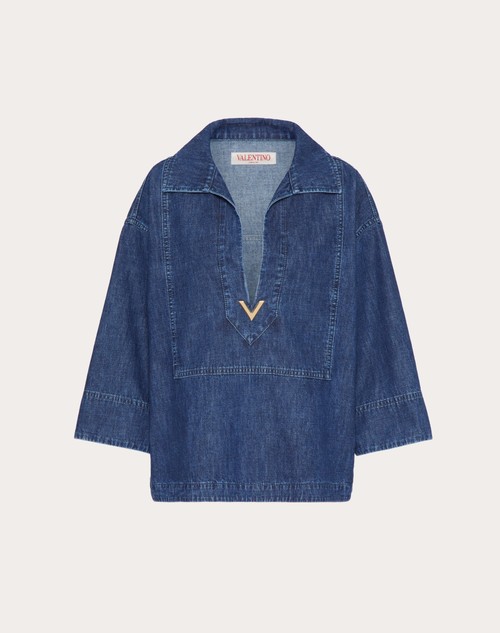 Red Valentino TOP KAFTANO IN CHAMBRAY DENIM Saldi Di Fabbrica