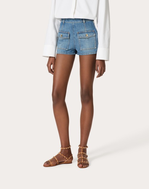 Red Valentino SHORTS IN DEEP BLUE DENIM In Saldo