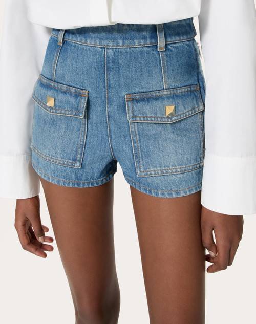 Red Valentino SHORTS IN DEEP BLUE DENIM In Saldo