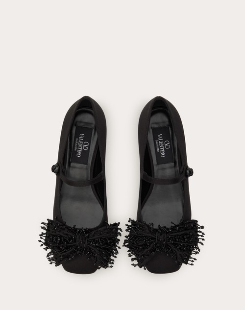 Red Valentino BALLERINA MARY-JANE VALENTINO GARAVANI BOWJANE IN RASO CON RICAMO A FRANGE 20MM Grande vendita