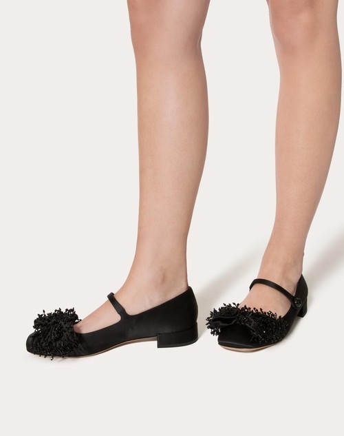 Red Valentino BALLERINA MARY-JANE VALENTINO GARAVANI BOWJANE IN RASO CON RICAMO A FRANGE 20MM Grande vendita