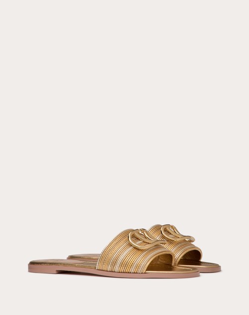 Red Valentino SANDALO SLIDE VLOGO SIGNATURE METALLIZZATO CON RICAMO CORNELY Fino al 60% di sconto