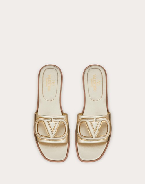 Red Valentino SANDALO SLIDE VLOGO CUT-OUT IN NAPPA LAMINATA Solo un giorno rimasto