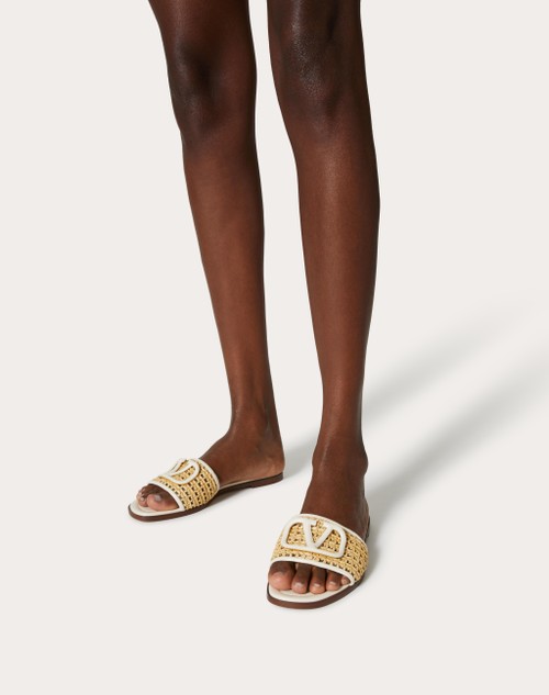 Red Valentino SANDALO SLIDE VLOGO SIGNATURE IN RAFIA INTRECCIATA Super sconto