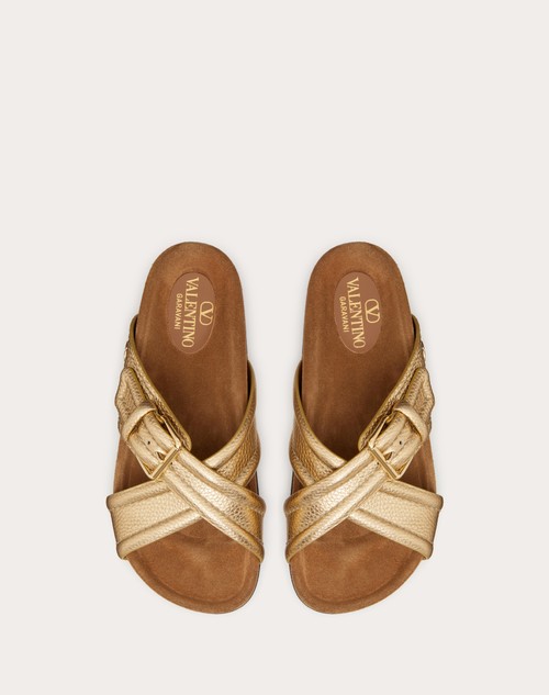 Red Valentino SANDALO SLIDE FUSSFRIEND IN VITELLO GRANATO METALLIZZATO 30MM Black Friday Prezzi