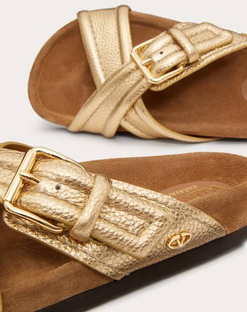 Red Valentino SANDALO SLIDE FUSSFRIEND IN VITELLO GRANATO METALLIZZATO 30MM Black Friday Prezzi