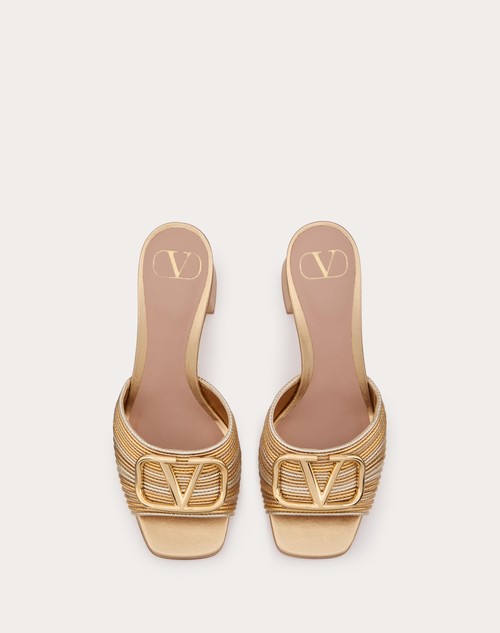 Red Valentino SANDALO SLIDE VLOGO SIGNATURE METALLIZZATO CON RICAMO CORNELY 60MM Offerte