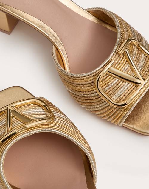 Red Valentino SANDALO SLIDE VLOGO SIGNATURE METALLIZZATO CON RICAMO CORNELY 60MM Offerte