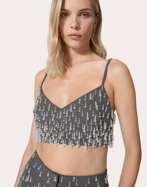 Red Valentino TOP IN ACTIVE GABARDINE RICAMATO Offerta Pasqua