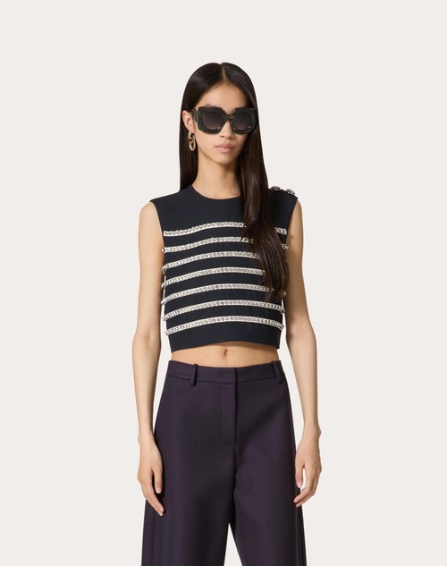 Red Valentino TOP IN CREPE COUTURE RICAMATO Offerte giornaliere