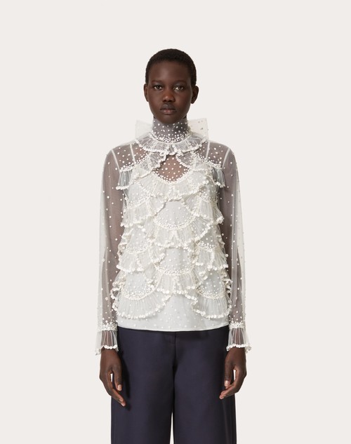 Red Valentino TOP IN TULLE ILLUSIONE RICAMATO Enormi risparmi