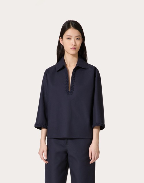 Red Valentino TOP IN LIGHT DOUBLE SPLITTABLE GABARDINE RICAMATO Sconti VIP