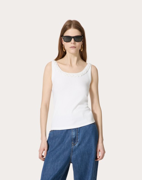 Red Valentino TOP IN COTTON RIB RICAMATO Prezzo basso