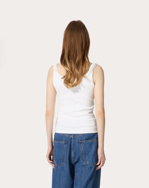 Red Valentino TOP IN COTTON RIB RICAMATO Prezzo basso