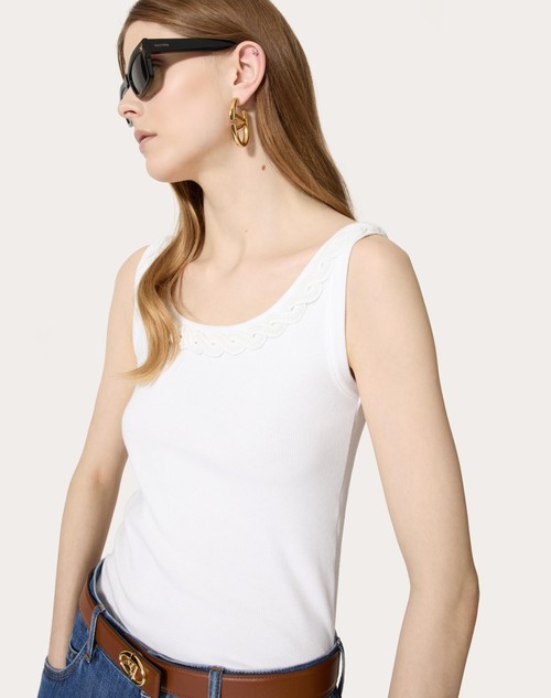 Red Valentino TOP IN COTTON RIB RICAMATO Prezzo basso