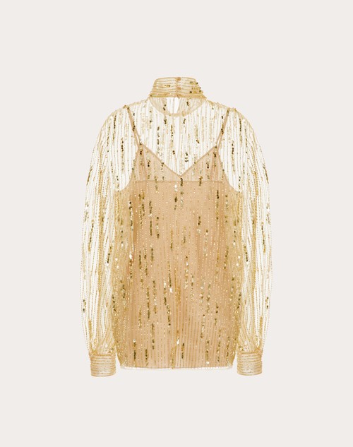 Red Valentino TOP IN TULLE ILLUSIONE RICAMATO Super sconto