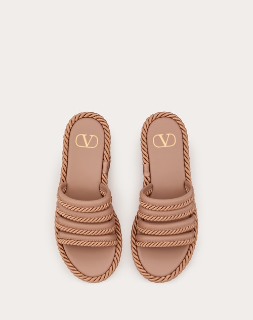 Red Valentino SANDALO SLIDE FLATFORM VLOGO SUMMERBLOCKS IN NAPPA E TORCHON DI SETA 80MM 50% di sconto per tempo limitato