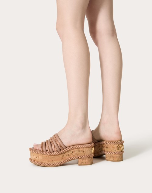 Red Valentino SANDALO SLIDE FLATFORM VLOGO SUMMERBLOCKS IN NAPPA E TORCHON DI SETA 80MM 50% di sconto per tempo limitato