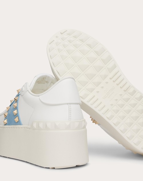 Red Valentino SNEAKER FLATFORM ROCKSTUD UNTITLED IN VITELLO CON BANDA IN NAPLACK In Vendita