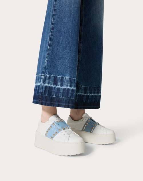 Red Valentino SNEAKER FLATFORM ROCKSTUD UNTITLED IN VITELLO CON BANDA IN NAPLACK In Vendita