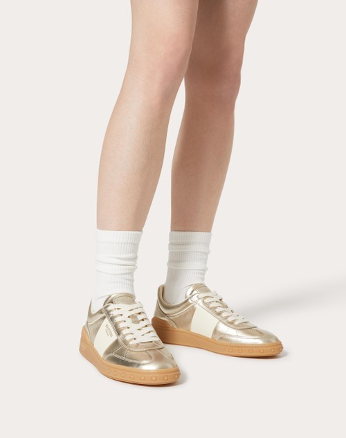 Red Valentino SNEAKER UPVILLAGE IN VITELLO LAMINATO CON BANDA IN VITELLO NAPPATO Negozio online di fabbrica