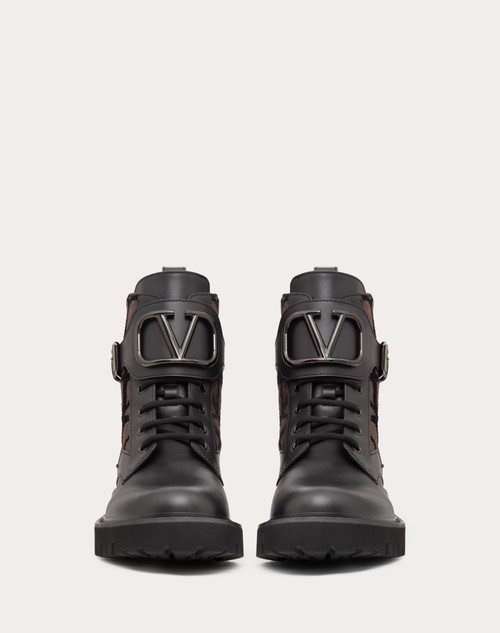 Red Valentino COMBAT BOOT VLOGO SIGNATURE IN VITELLO E TOILE ICONOGRAPHE 35MM Prezzo basso