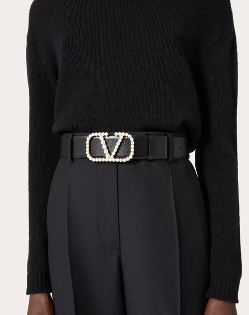 Red Valentino CINTURA REVERSIBILE VLOGO SIGNATURE IN VITELLO LUCIDO CON PERLE 40 MM Enormi sconti