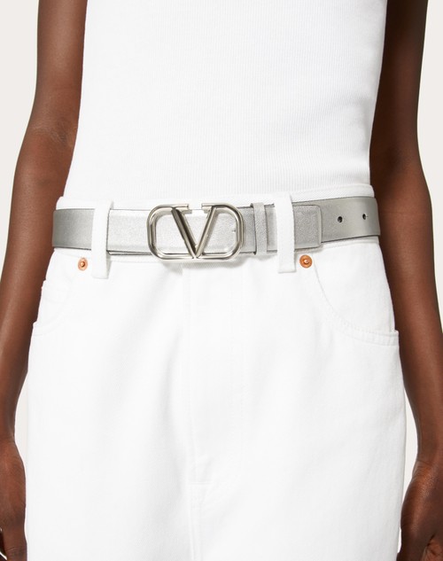 Red Valentino CINTURA REVERSIBILE VLOGO SIGNATURE IN VITELLO METALLIZZATO E VITELLO LUCIDO 30 MM 50% di sconto per tempo limitato