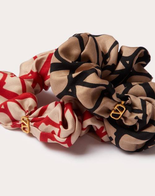 Red Valentino SET SCRUNCHIES TOILE ICONOGRAPHE IN SETA CON APPLICAZIONE VLOGO Affare Del Giorno
