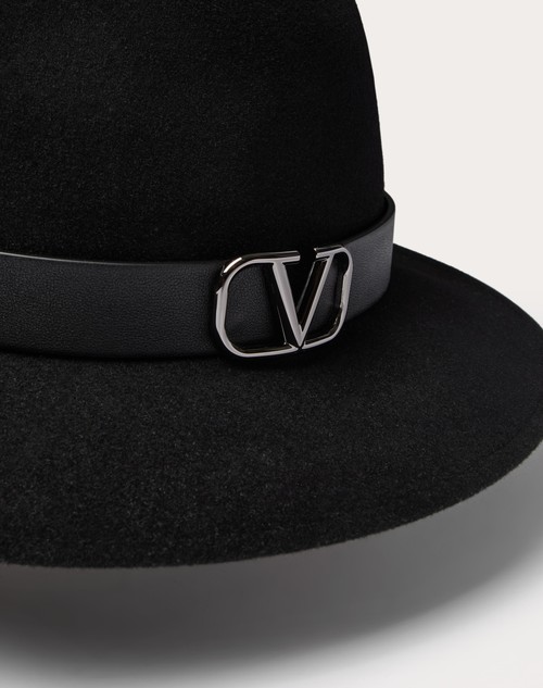 Red Valentino CAPPELLO FEDORA VLOGO SIGNATURE IN TESSUTO LAPIN E PELLE Sconto